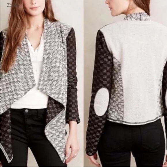 Anthropologie Saturday Sunday Luci Black Gray Knit Waterfall Cardigan - Picture 2 of 11